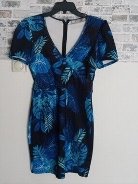 ASOS Blue Tropical-Leaf Mini Dress